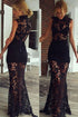 Sexy Black Floral Lace Hollow Maxi Evening Dress
